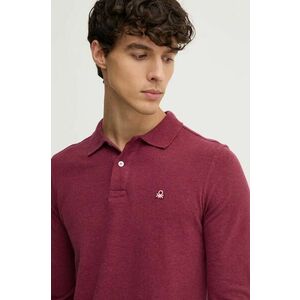 United Colors of Benetton longsleeve din bumbac culoarea bordo, neted, 3088U3025 imagine