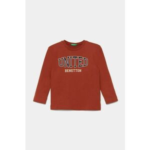 United Colors of Benetton longsleeve din bumbac pentru copii culoarea portocaliu, cu imprimeu, 3ATNG10G6 imagine