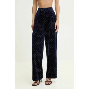 Never Fully Dressed pantaloni de catifea Arden Trousers culoarea albastru marin, drept, high waist, NFDTR382 imagine