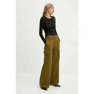 A.L.C. pantaloni de bumbac culoarea verde, lat, high waist, 2PANT01041 imagine