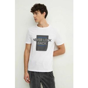 United Colors of Benetton tricou din bumbac barbati, culoarea alb, cu imprimeu, 3I1XU109U imagine