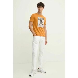 United Colors of Benetton tricou din bumbac barbati, culoarea portocaliu, cu imprimeu, 3I1XU109U imagine