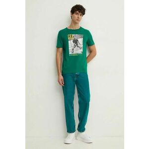 United Colors of Benetton tricou din bumbac barbati, culoarea verde, cu imprimeu imagine