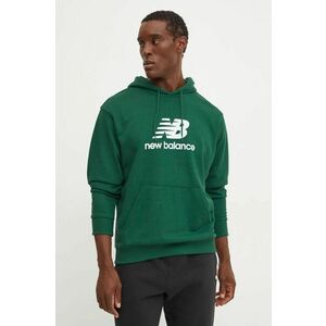 New Balance bluza barbati, culoarea verde, cu glugă, cu imprimeu, MT41501NWG imagine