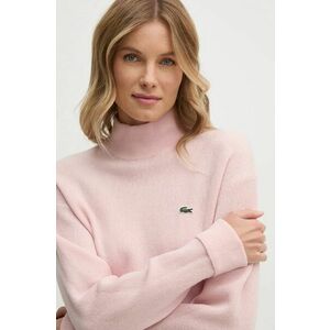 Lacoste pulover de lana femei, culoarea roz, cu turtleneck imagine