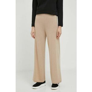 United Colors of Benetton pantaloni din lana culoarea bej, lat, high waist imagine