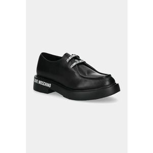 Love Moschino pantofi de piele femei, culoarea negru, cu toc plat, JA10414G0LIA0000 imagine