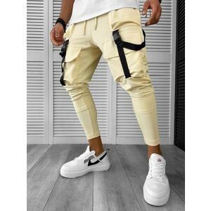 Pantaloni de trening cargo bej conici Y089 34-3 imagine