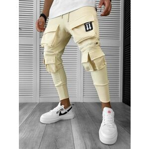 Pantaloni de trening cargo bej conici Y090 17-4 imagine