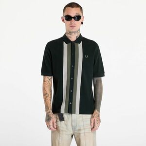 Tricou FRED PERRY Panelled Button Through Polo Shirt Night Green imagine