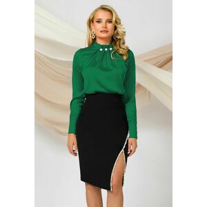 Bluza eleganta Pretty Girl verde eleganta cu perle si pliuri la gat imagine