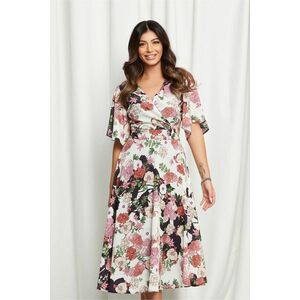 Rochie Isaura ivory cu imprimeu floral roz imagine