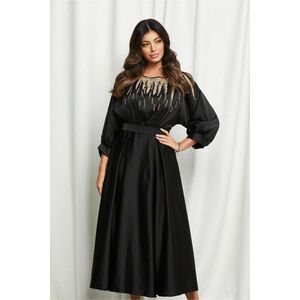 Rochie Madalina neagra cu strasuri la bust si curea in talie imagine