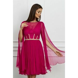 Rochie Leonard Collection fucsia din matase cu broderie aurie pe bust imagine