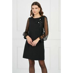 Rochie LaDonna neagra cu maneci din voal si aplicatii din perle imagine