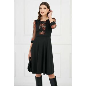 Rochie Ella Collection Ecaterina neagra cu boderie corai imagine