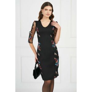 Rochie Ella Collection Sofia neagra cu broderie geometrica pastelata imagine