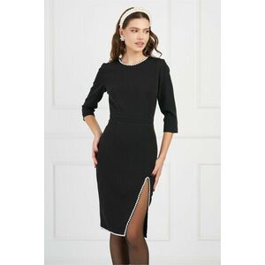 Rochie DY Fashion neagra cu perle si crepeu pe fusta imagine