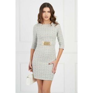 Rochie DY Fashion bleu din tweed cu catarama si strasuri in talie imagine