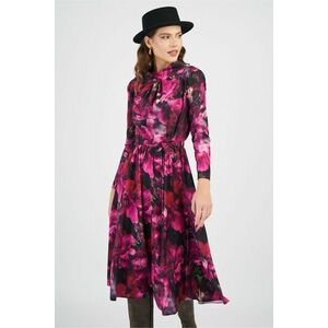 Rochie DY Fashion magenta cu imprimeuri florale si cordon imagine