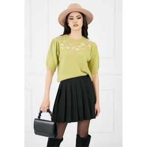 Bluza Amalia verde lime cu maneci scurte si flori colorate imagine