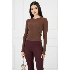 Bluza Ella maro din tricot reiat cu decolteu incretit imagine