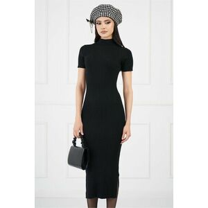 Rochie Maria neagra din tricot reiat cu maneci scurte imagine