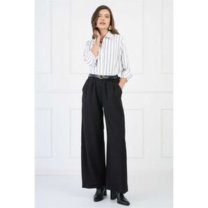 Pantaloni smart casual din stofa negri cu strasuri si curea in talie imagine