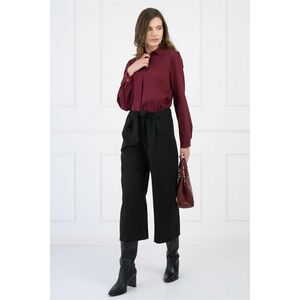 Pantaloni smart-casual din stofa negri evazati cu buzunare si cordon imagine