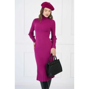 Rochie din tricot reiat magenta cu guler imagine