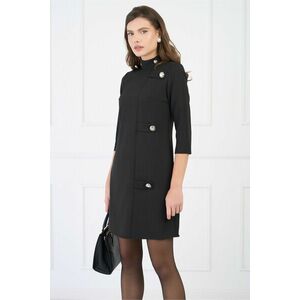 Rochie Moze office din stofa neagra cu nasturi decorativi pe o parte imagine