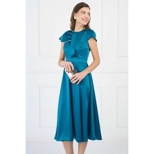 Rochie Moze eleganta din satin turcoaz cu perlute la umar imagine