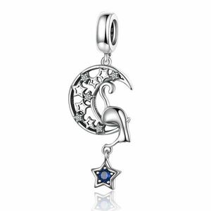 Talisman din argint Moon and Star Cat imagine