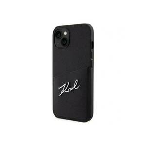 Husa de protectie Saffiano Card Slot Metal Signature pentru iPhone 13 - Negru imagine