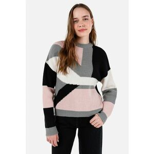 Pulover cu decolteu la baza gatului si model colorblock imagine