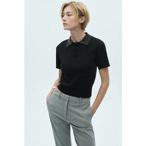 Tricou polo tricotat fin cu strasuri la guler Paula imagine