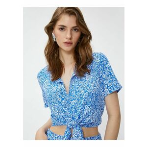 Bluza crop cu model floral si nod frontal imagine