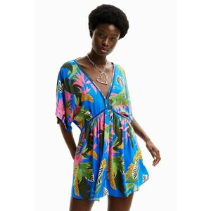 Rochie de plaja cu imprimeu tropical si decolteu in V imagine