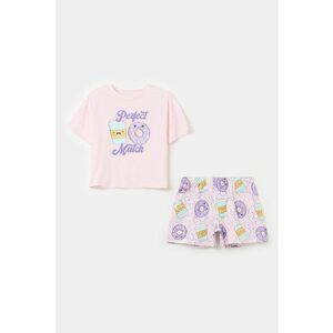 Pijama de bumbac cu pantaloni scurti si imprimeu grafic imagine