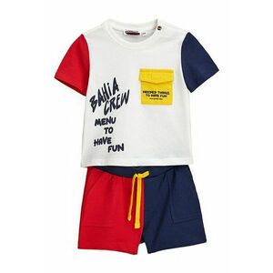 Set de tricou si pantaloni scurti colorblock cu text - 2 piese imagine