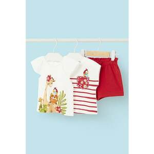 Set de tricou de bumbac si pantaloni scurti cu imprimeu grafic imagine