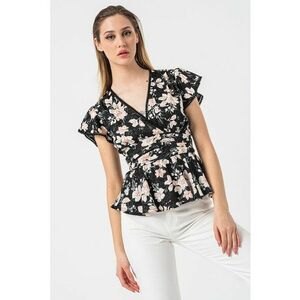 Bluza cu imprimeu floral si decolteu cache-coeur imagine