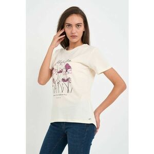 Tricou dama cu detalii grafice si logo - Alb imagine