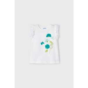 Tricou cu model floral si maneci cu volane imagine