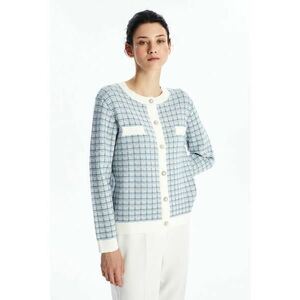 Cardigan cu model in carouri si nasturi-bijuterie imagine