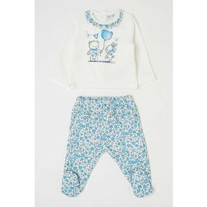 Set de bluza din amestec de bumbac cu guler cu volane si pantaloni cu model floral imagine