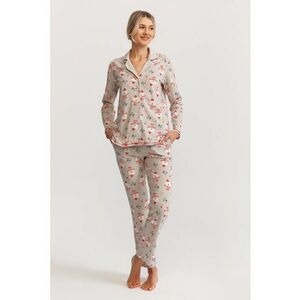 Pijama lunga de bumbac cu imprimeu de Craciun imagine