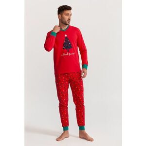 Pijama slim fit de bumbac cu imprimeu de Craciun imagine