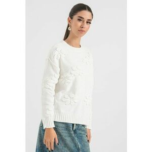 Pulover cu decolteu la baza gatului model floral din tricot Kia imagine