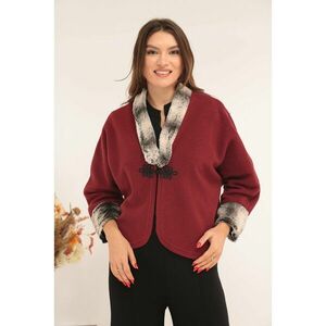 Cardigan grena din fleece cu guler si mansete din blanita imagine